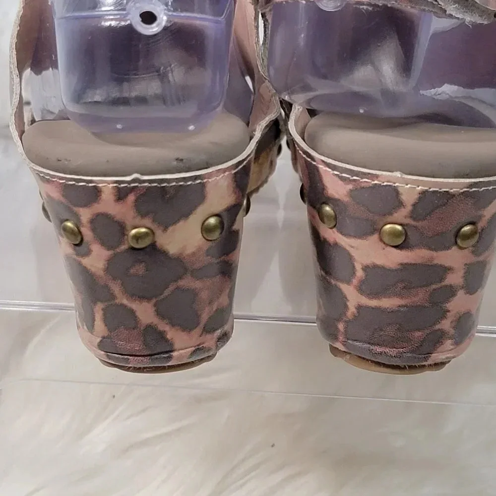 Jolimall Womens 9 Leopard Print Brown Wedge Summer Sandals Casual Comfy‎ Padded